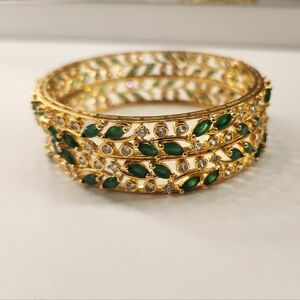 Bohemian Gold and Emerald Bangle Bracelet